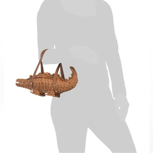 NWT- Tommy Bahama Tan Crocodile Woven Bag - Picture 4 of 7